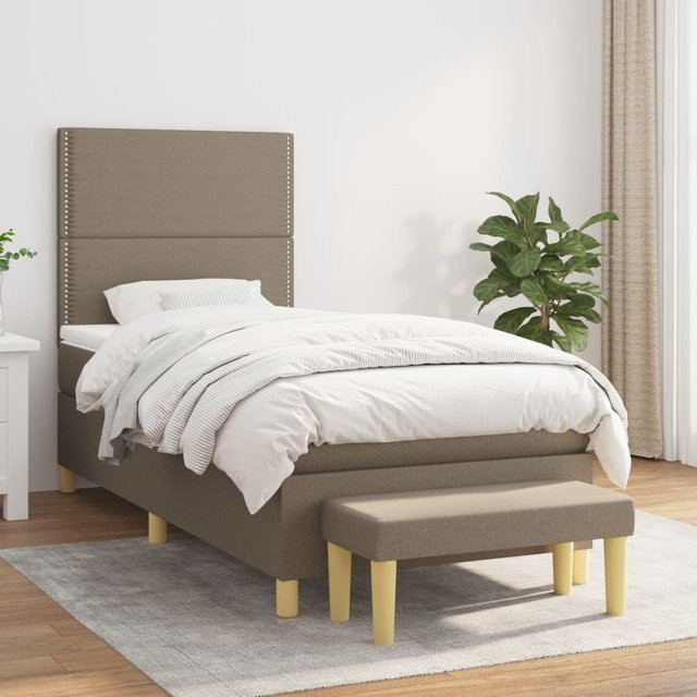 vidaXL Boxspringbett mit Matratze in Taupe, Hybrid-Design mit Taschenfederkern, B/T/H: 90 x 190 x 128 cm - Bild 2