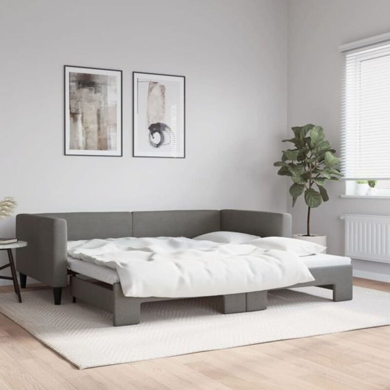 Ausziehbares Funktionsbett vidaxl in Anthrazit aus Stoff und Holz B/T/H: 200 x 100 x 68 cm - Bild 1