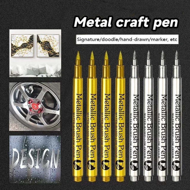 4 Stück wasserfeste Metallic-Lackmarker in Gold und Silber, permanente Pinselmarker für DIY-Projekte und Harzformen - Bild 1