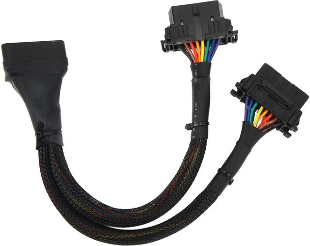 Igeteck 1 in 2 OBD2 Verlängerungskabel 16Pin Diagnoseadapterkabel mit Doppelbuchse, Schwarz, Länge: 30 cm - Bild 1