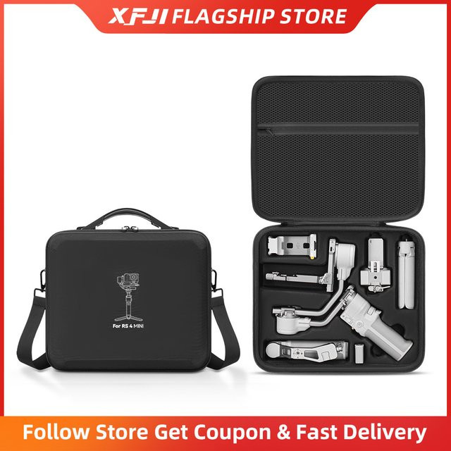 XFJI Aufbewahrungstasche für DJI Ronin RS 4 Mini Combo Gimbal-Stabilisator Zubehör, Tragbare Nylon-Hartschalen-Tragetasche, Schwarz - Bild 1