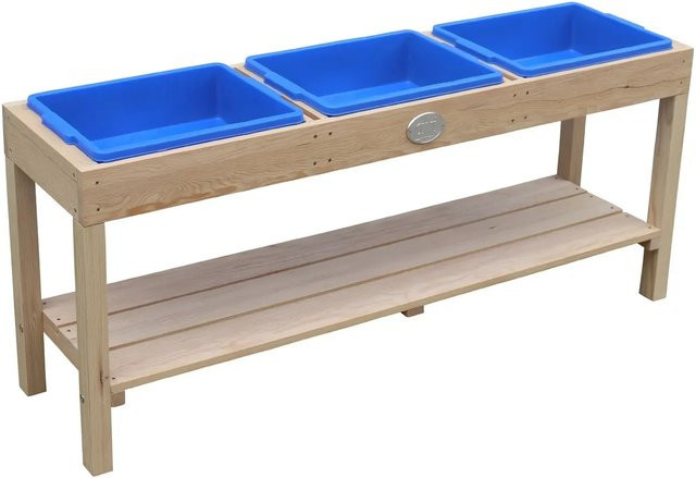 AXI Sand- und Wassertisch aus Hemlock-Holz in Naturbraun mit blauen Behältern, B/H/L: 124 x 50 x 27 cm - Bild 1