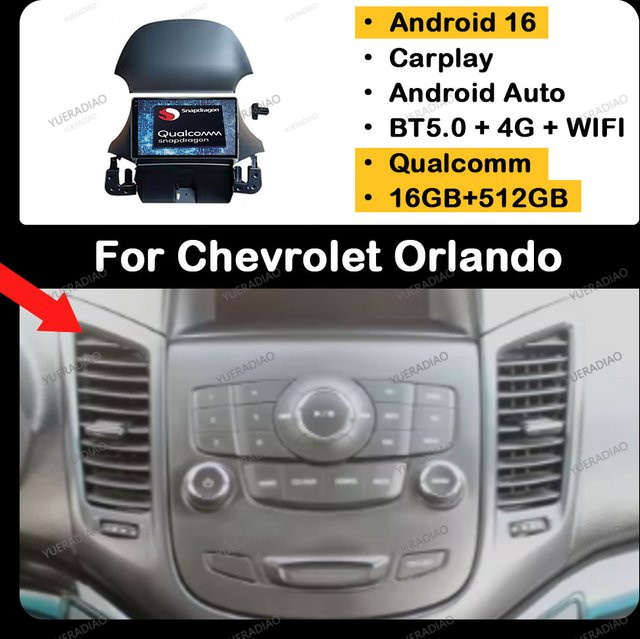 Android 16 Autoradio für Chevrolet Orlando (2009-2018) mit QLED Display, GPS, 4G LTE, 5G und WIFI in Schwarz - Bild 1