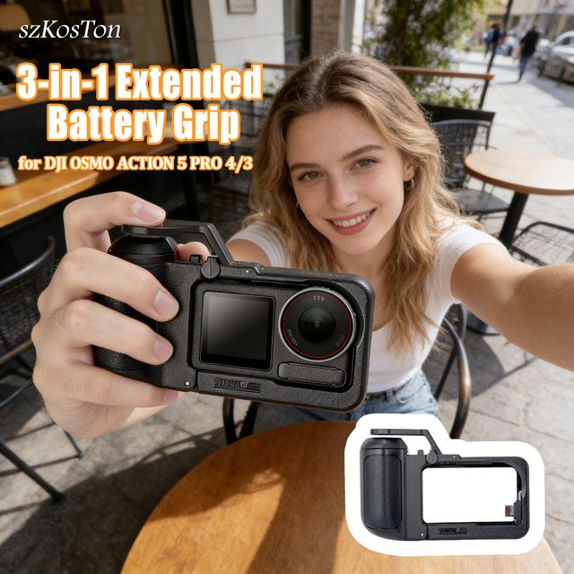 DJI OSMO Action 5 Pro/4/3 Street Shooting Erweiterter Batteriegriff in Schwarz mit 1/4 Schraubenloch und Schnellverschluss für Action Cameras - Bild 1