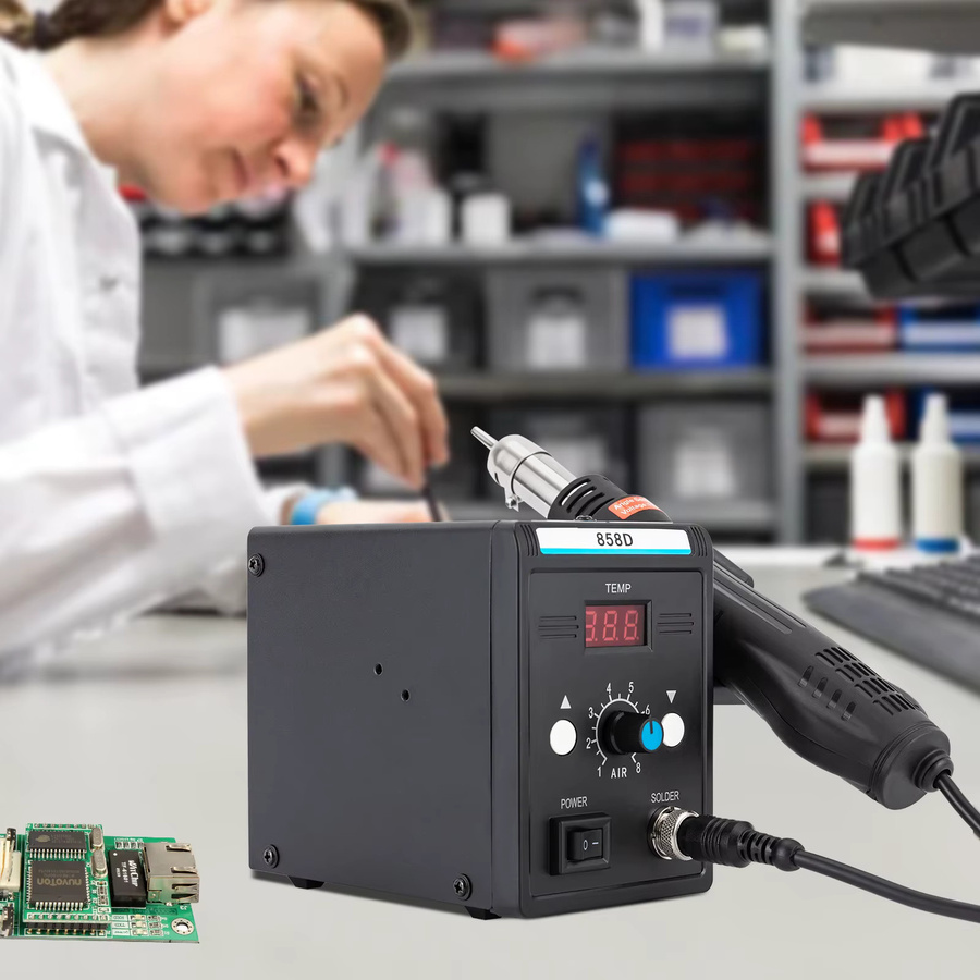 Toolour 858D Lötstation und Heißluftpistolen-Set in Schwarz mit LED-Temperaturanzeige und 100-500 °C Regelung - Bild 3