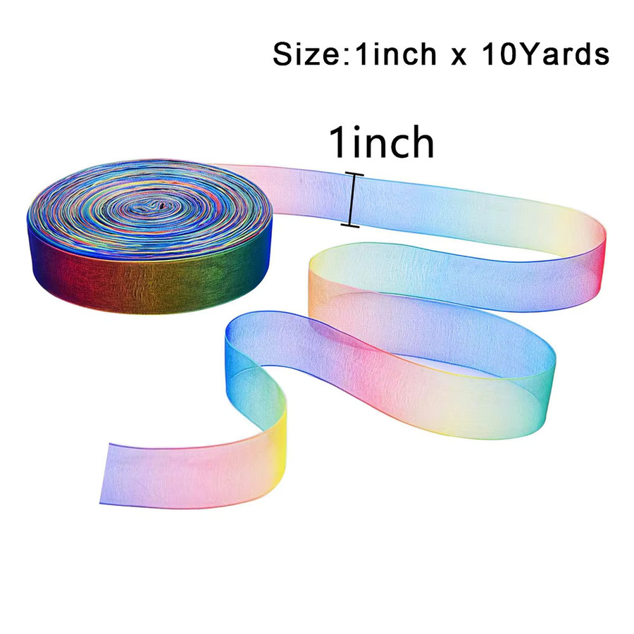 Regenbogen Streifen Organza Band in Mehrfarbig für Geschenkverpackungen und Blumenstrauß, 10 Yards - Bild 2