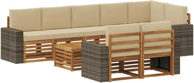 vidaXL Sofagarnitur aus Massivholz Akazie in Braun und Natur-Beige mit modernem Design - Bild 1