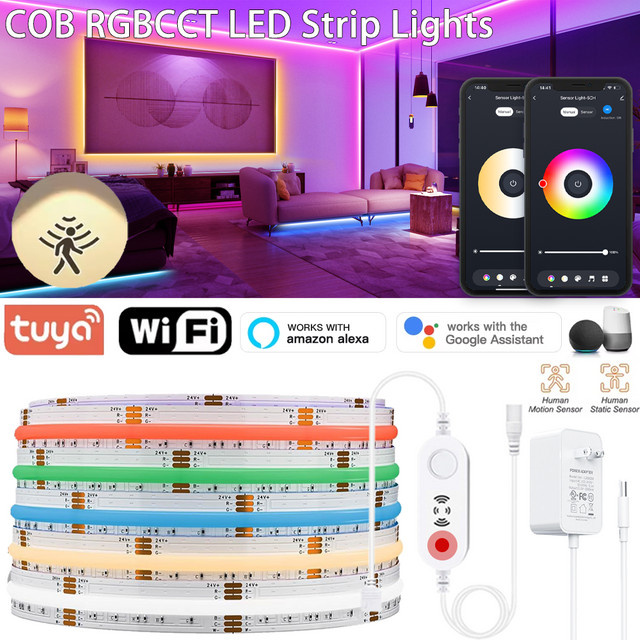Tuya Wifi RGB CCT COB LED Lichtstreifen mit PIR Bewegungssensor, dimmbar, 24V, Multicolour - Bild 1
