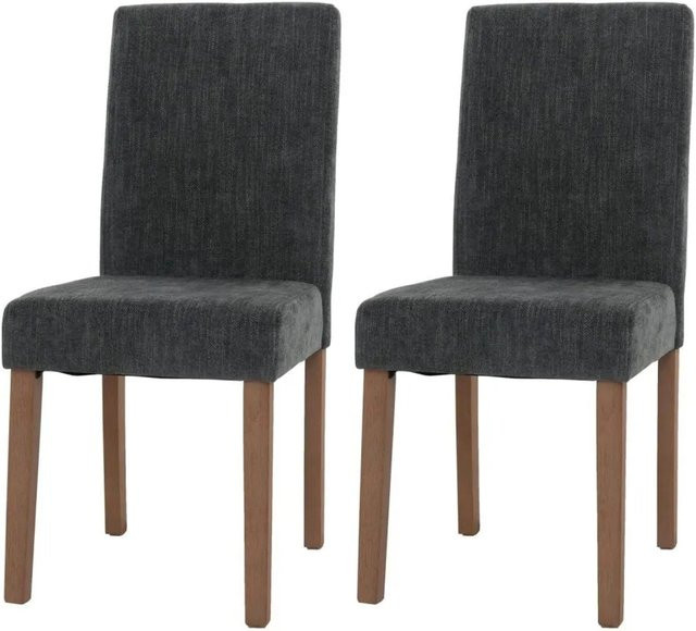 2er-Set MCW Esszimmerstühle Littau aus Chenille mit Holzbeinen in Dunkelgrau - Bild 2