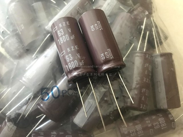 Nippon Chemi-Con KZE Serie Aluminium-Elektrolytkondensator 1800uF 63V Low ESR Durchmesser: 18 mm, Höhe: 40 mm - Bild 1