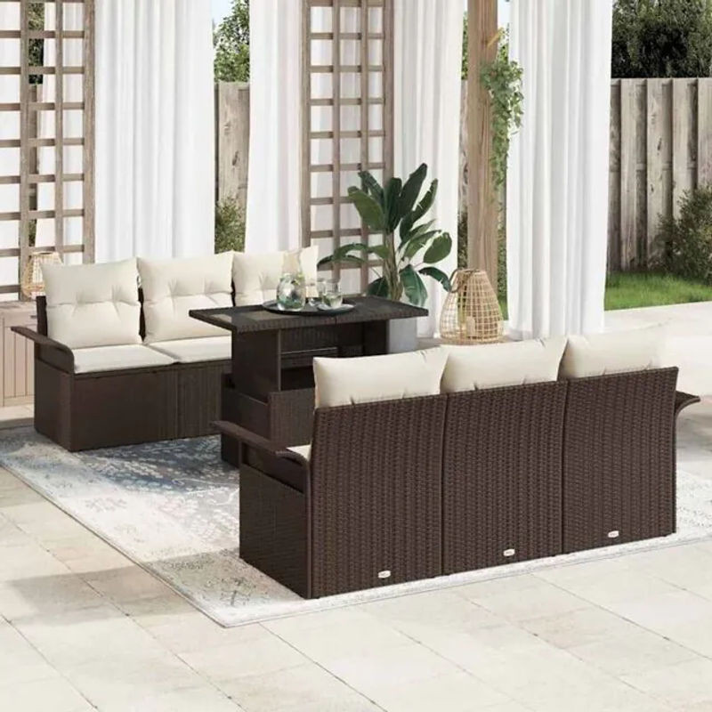 Vidaxl Garten-Sofa-Set aus Poly-Rattan mit 7-teiligem Zubehör und integriertem Stauraum in Braun - Bild 1