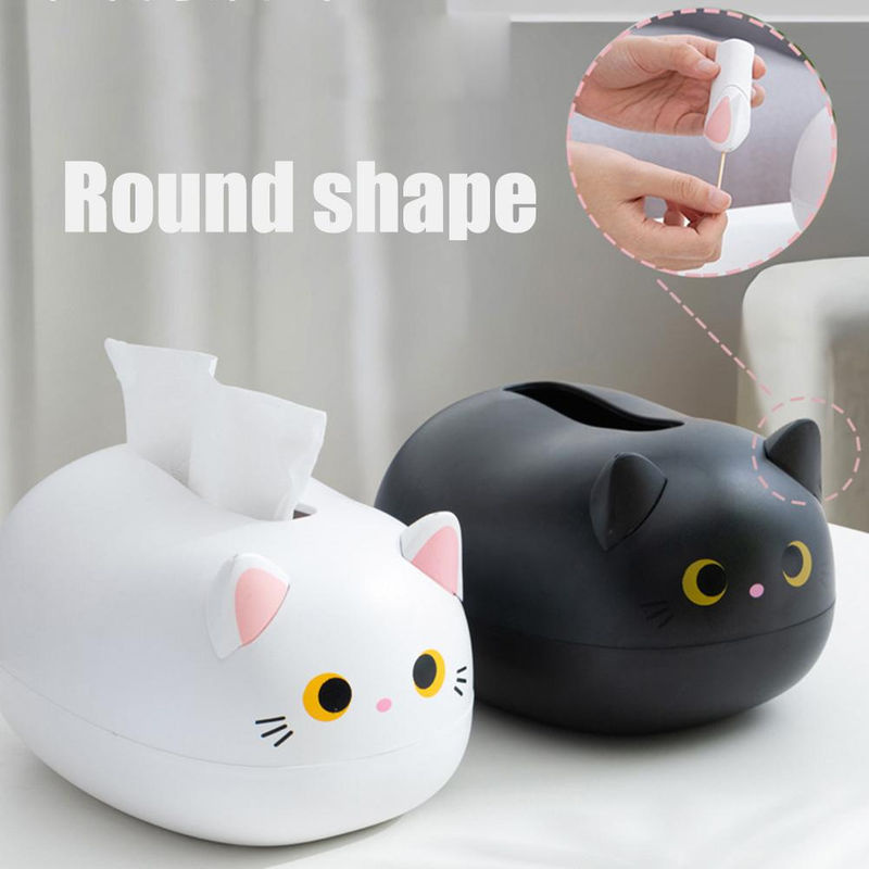 CosyHome Katzen Taschentuchbox aus Kunststoff in Schwarz und Weiß für Büro und Zuhause - Bild 4