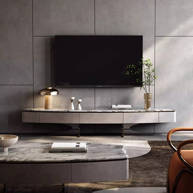 DUTRIEUX TV-Ständer im skandinavischen Design mit Schubladen und Ablagefächern in Weiß Matt - Bild 1