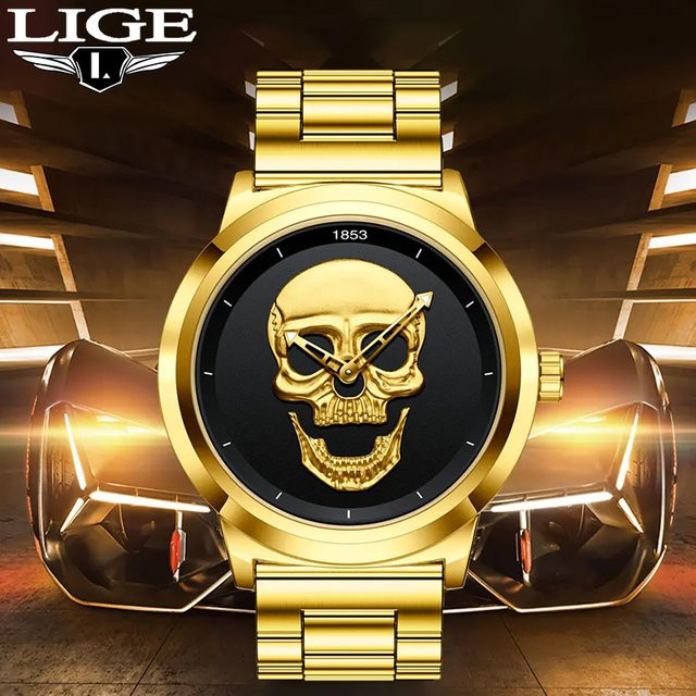 LIGE Armbanduhr Quarz, Edelstahl, Schwarz, Herren - Bild 1