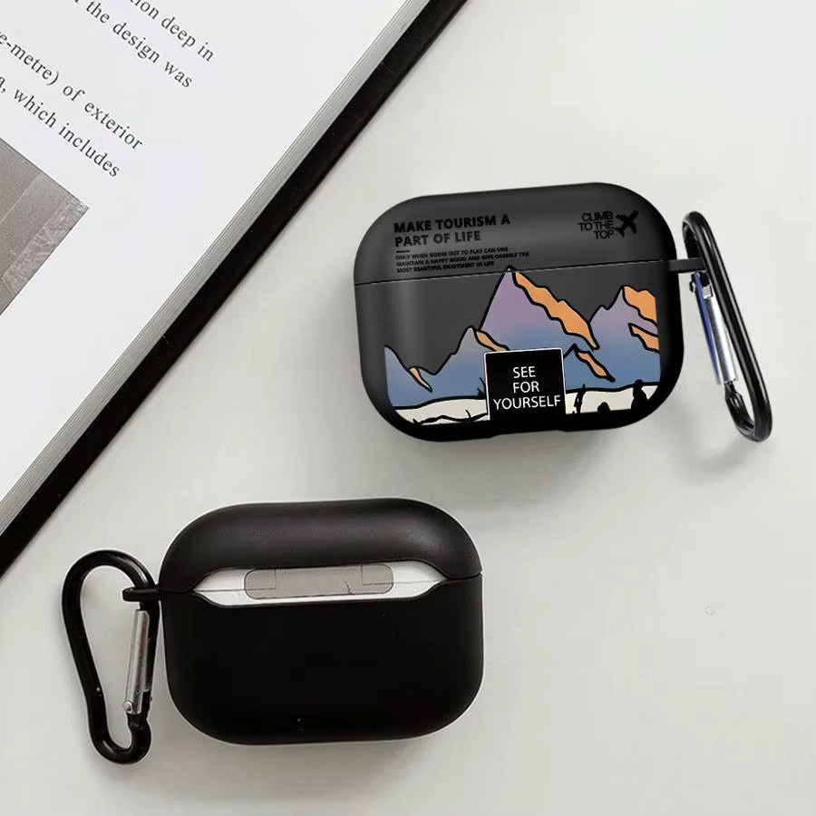 Schutzhülle für Apple AirPods mit Landschafts- und Flugzeugmotiv in Schwarz - Bild 4