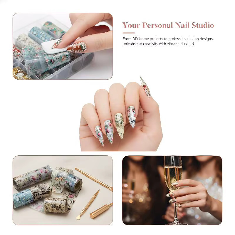 10 Rollen Nagelfolien, Ölgemälde-Blumenmuster Rosen, Nagelkunst-Aufkleber - Bild 3