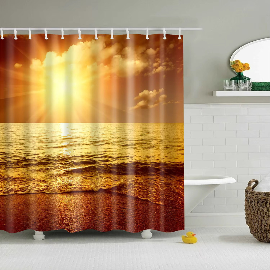 VIKAMA Sky Beach Duschvorhang mit Ösen, wasserdicht und schimmelresistent, 3D-Verdunkelungsvorhang für das Badezimmer, B/H: 90 x 180 cm - Bild 1