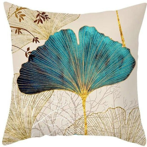JMG Clothing Kissenbezug mit Ginkgoblätter-Druck aus weichem Plüsch, Blau, 45 x 45 cm - Bild 1