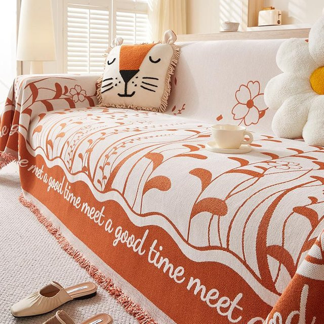 Super Six Floraler Chenille-Sofabezug mit Kissenbezug im Boho-Stil, Breite: 180 cm, Tiefe: 130 cm - Bild 1