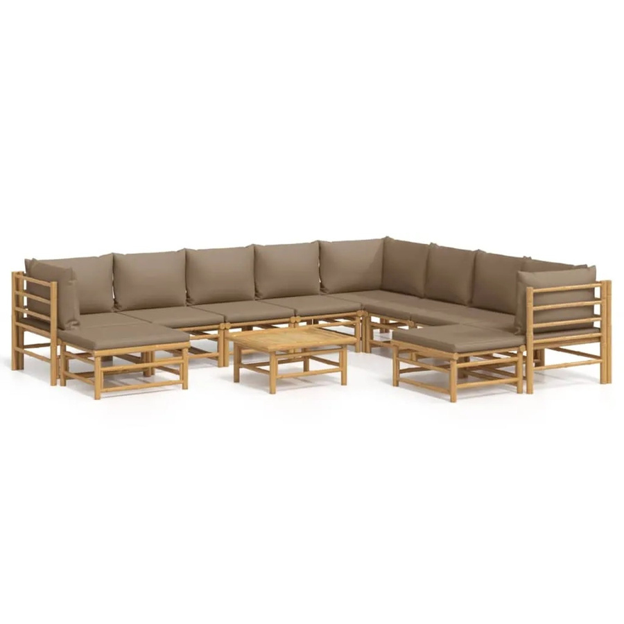 vidaXL 11-tlg Garten-Lounge-Set aus Bambus mit Kissen in Taupe und Braun - Bild 2