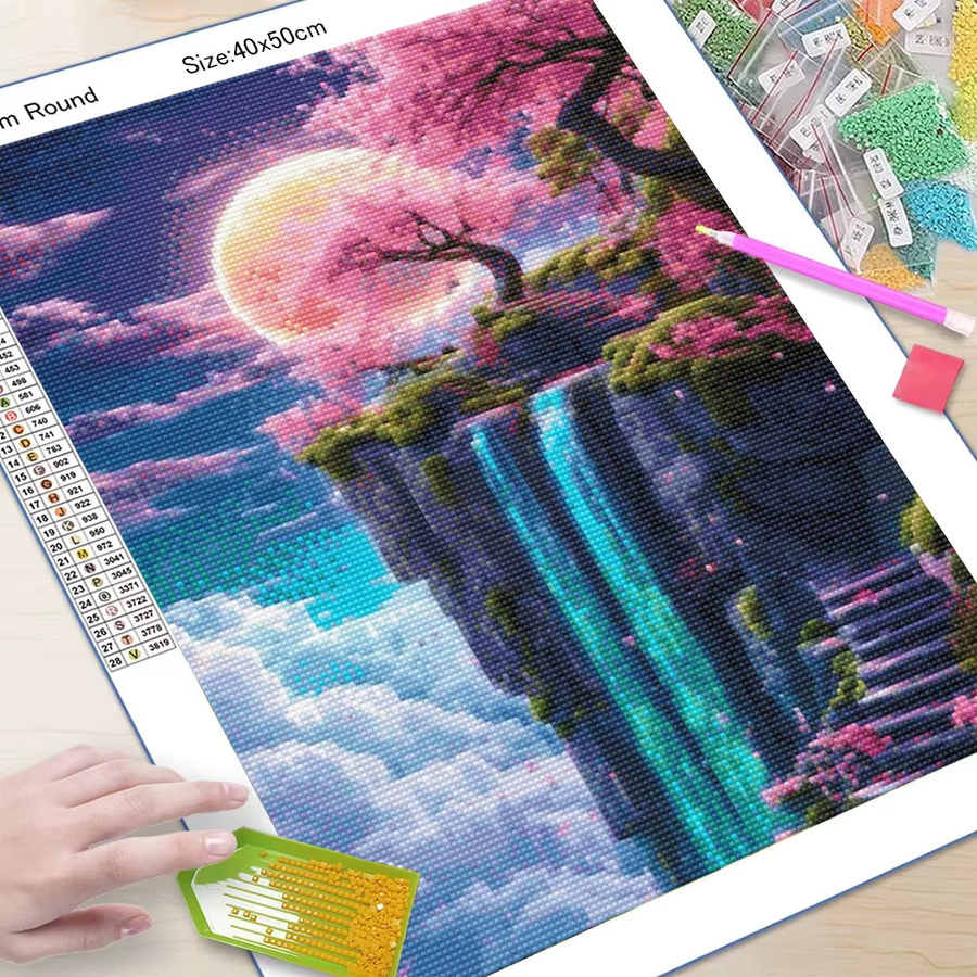XUEQIXIAOZU DIY Diamantmalerei Set Fantasy Mond Baum Landschaft mit Vollbohrern als Mosaik Stickerei für dein Home Decor - Bild 3