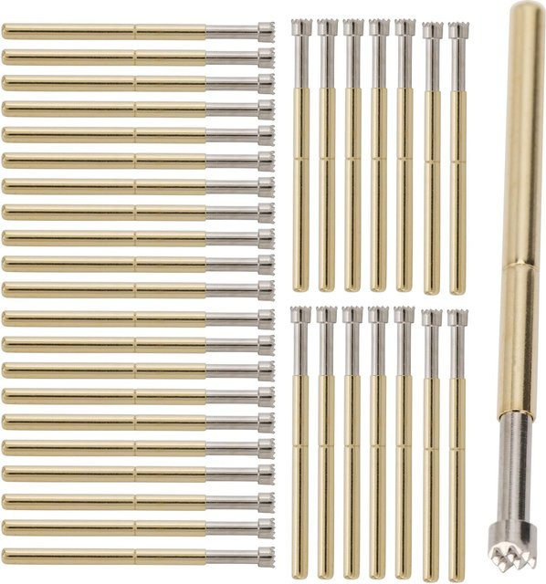 100 Stück Federprüfsonde Testkontaktstift P125-H mit 9 Krallen, 2mm, Messing, Beige und Gold - Bild 1