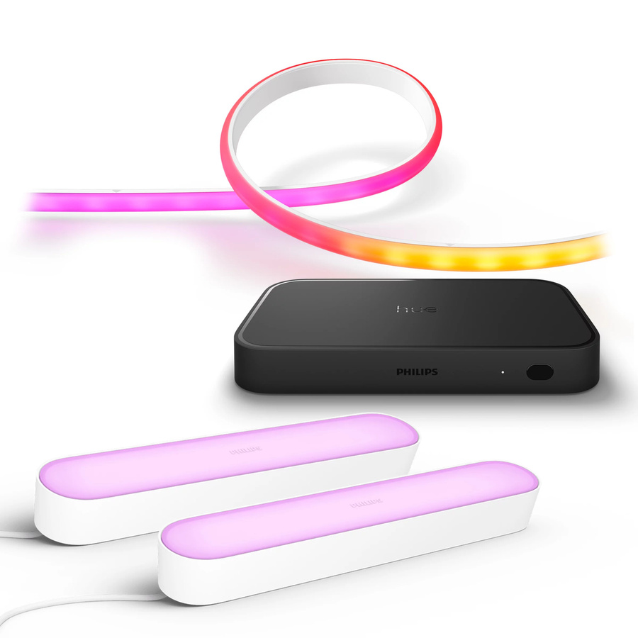 Philips Hue Sync Set: Gradient Lightstrip 2m, 2x Play Lightbar und Hue Sync Box 8k in Weiß - Bild 1