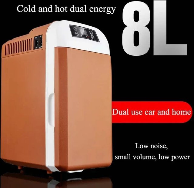 FULANG Mini-Kühlschrank mit Kühl- und Heizfunktion, 8L Volumen, Dual-Energie, leiser Betrieb, Braun/Orange - Bild 1