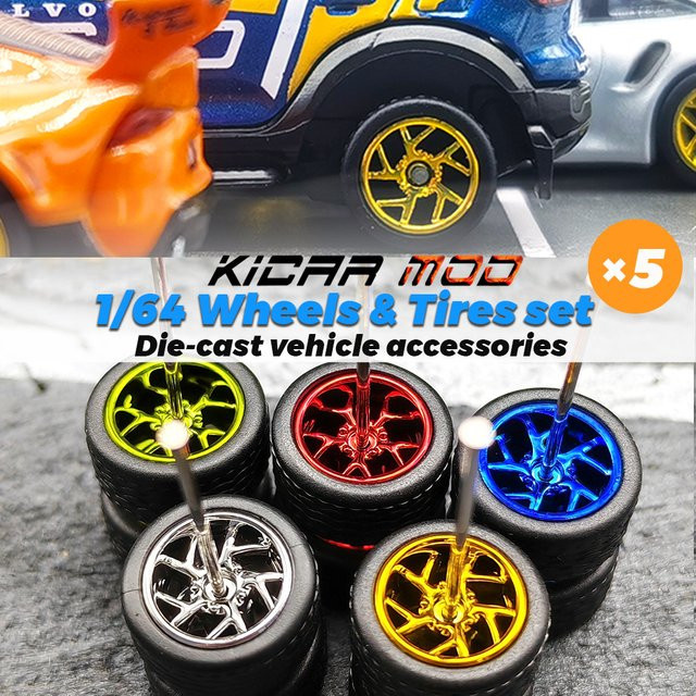 KICARMOD Hotwheels Räder mit abnehmbaren Gummireifen 1/64 für 5 Autos - Bild 1