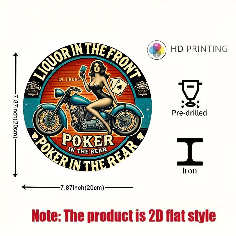 Rundes Eisenschild Motorradmädchen von Potdemiel, Wandkunst aus Eisen in Multicolor, Durchmesser: 20 cm - Bild 2