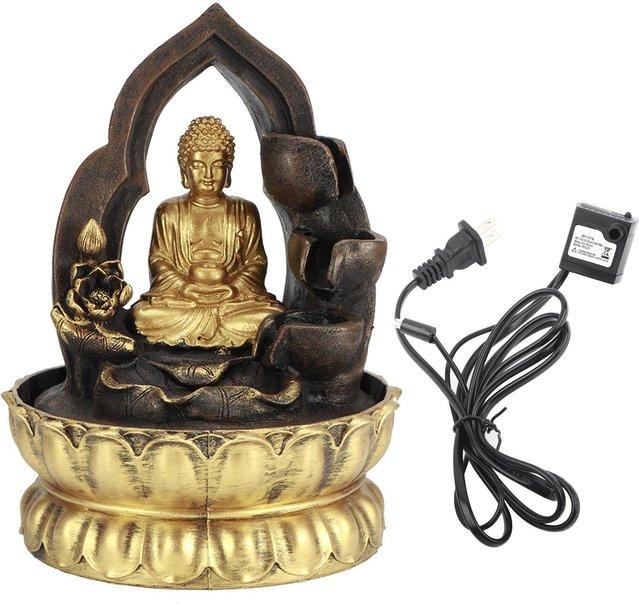 Aimo LED-beleuchteter Tischbrunnen mit Buddha-Statue in Schwarz - Bild 1