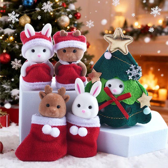MSFTOYS 6er Set Kreative Weihnachtsbaum Anhänger mit Kaninchen, Rentier und Baby Puppe in Multicolor - Bild 1