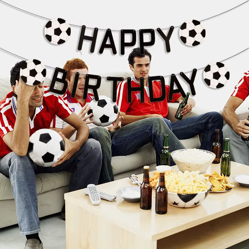 VRISE Fußball-Geburtstagsbanner Happy Birthday in Schwarz als Party-Dekoration für Sportbegeisterte - Bild 3