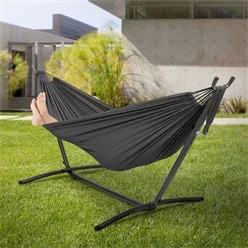 ML-Design XXL Hängematte mit pulverbeschichtetem Stahlgestell und Tragetasche in Dunkelgrau, belastbar bis 250 kg - Bild 1