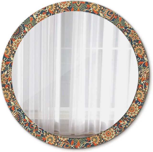 Tulup Runder Spiegel mit Retro Blumenprint in Orange und Multicolour, Durchmesser: 100 cm - Bild 1
