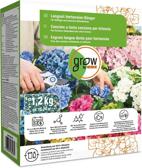 GROW by OBI Langzeit Hortensien-Dünger für Hortensien, Azaleen, Rhododendron und Moorbeetpflanzen, 1,2 kg - Bild 1