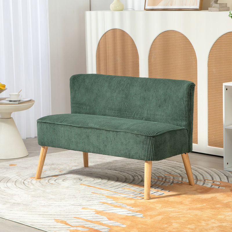 HOMCOM 2-Sitzer Polstersofa in Kordoptik mit Holzbeinen, Skandi Design, Grün, B/T/H: 117 x 56,5 x 77 cm - Bild 2