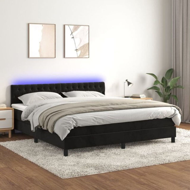 vidaxl Boxspringbett mit Matratze und Leder, Schwarz, Samt, Modern, B/T/H: 160 x 200 cm - Bild 1
