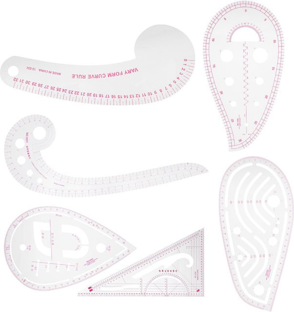 6er Set Nähkurvenlineale aus Kunststoff in Transparent für Kleiderdesign und Schneiderarbeiten - Bild 1