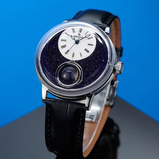 OBLVLO Armbanduhr Automatik, Edelstahl, Silber, Leder, 42 mm, Herren - Bild 3