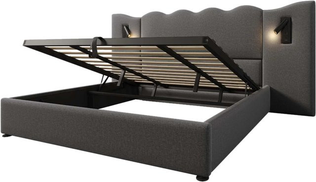 okwish Polsterbett mit Stauraum und USB-Anschluss in Grau, B/T/H: 180 x 200 x 252 cm - Bild 1