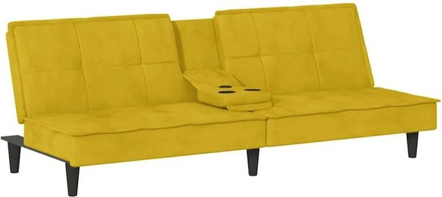 vidaXL Schlafsofa mit Click-Clack-Funktion aus Samt in Gelb mit Getränkehaltern und Massivholzrahmen B/T/H: 200 x 70 x 89 cm - Bild 1
