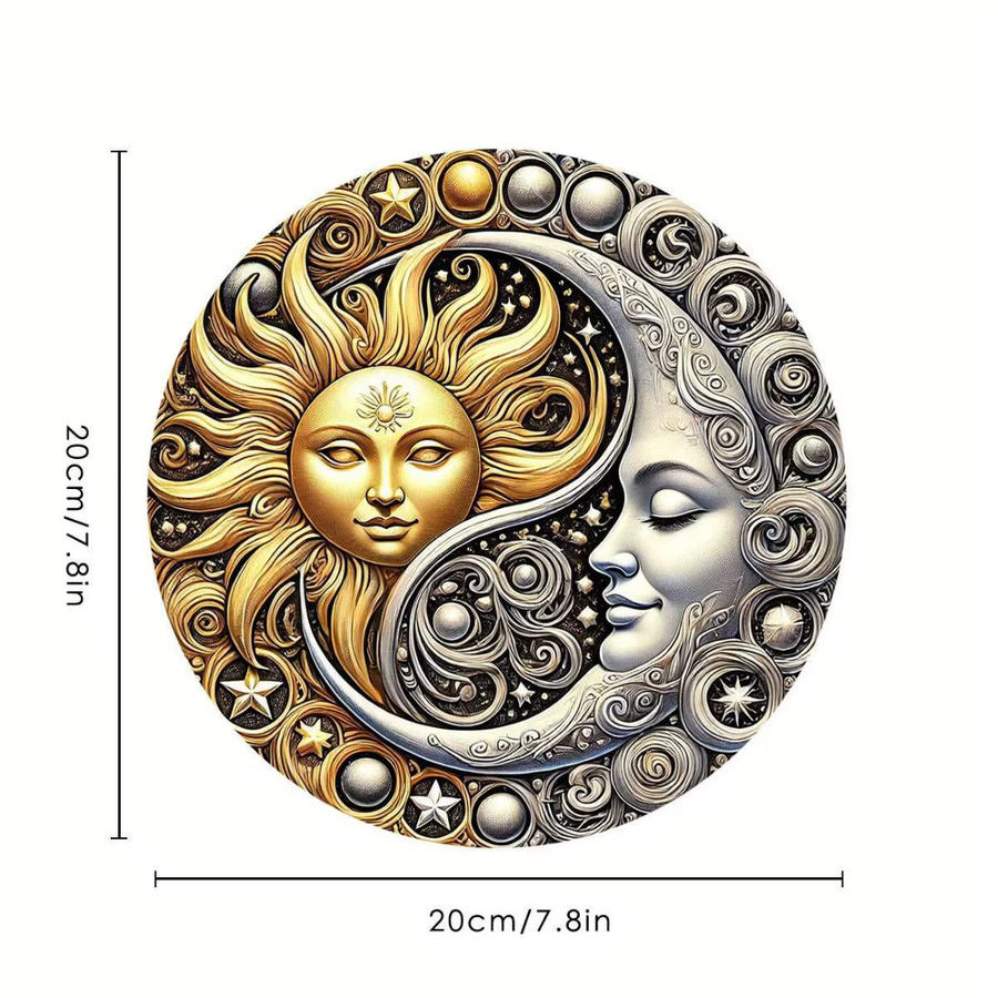 HELLOYOUNG Metallwandkunst Sonne und Mond in Gold und Multicolour, Himmlisches Design aus Metall für Garten und Zuhause, Rund und Abstrakt - Bild 2