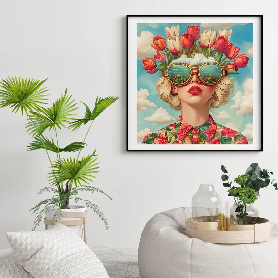 Potdemiel Abstrakte Leinwandmalerei Blumenmädchen Porträt in Mehrfarbig für modernes Wohnzimmer Dekor - Bild 3