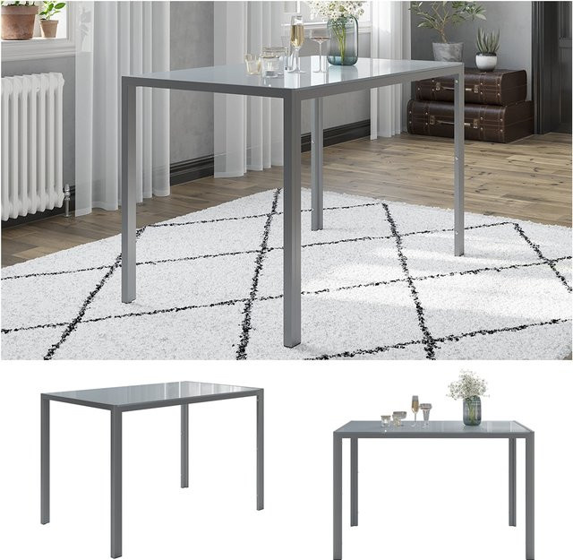 Vicco Esszimmertisch Grand Metall in Grau mit Glasplatte, moderner rechteckiger Esstisch, B/T/H: 120 x 70 x 75 cm - Bild 1