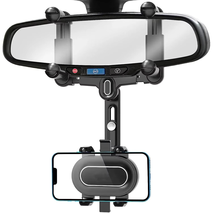 360 Grad drehbarer und einziehbarer Rückspiegel-Handyhalter für das Auto in Schwarz - Bild 3
