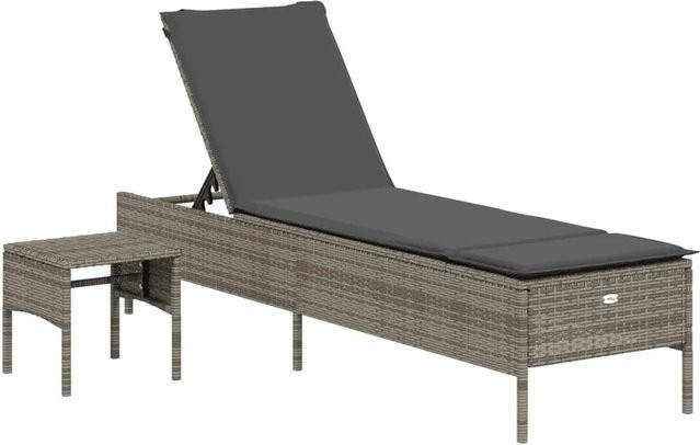 vidaXL Sonnenliege aus Poly Rattan mit Tisch und Auflage in Grau - Bild 1