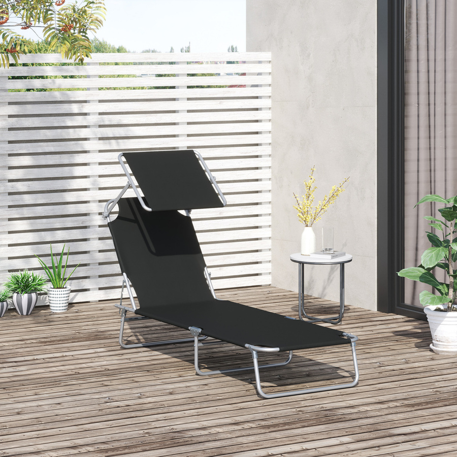 Outsunny Sonnenliege klappbar mit Sonnenschutz und verstellbarer Kopfstütze, Schwarz, B/T/H: 187 x 58 x 36 cm - Bild 2