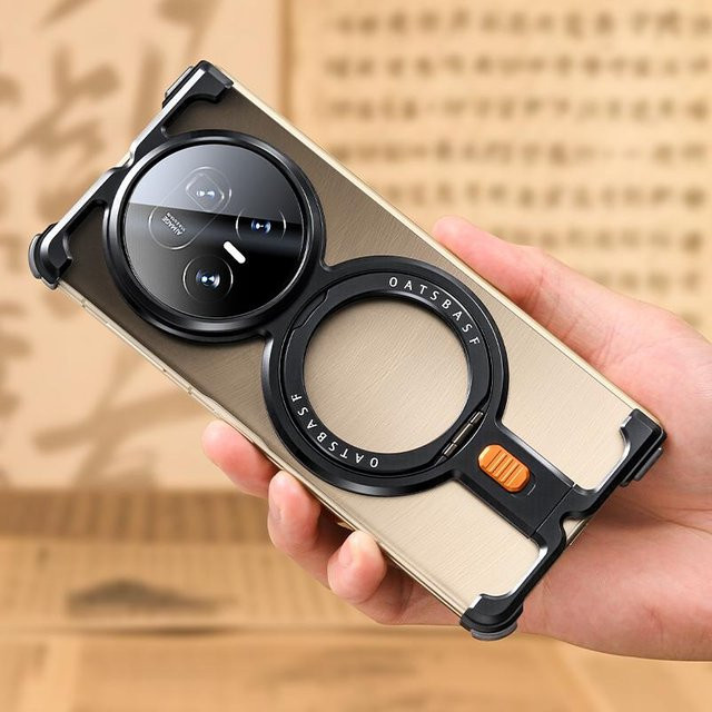 Oatsbasf Rahmenlose Handyhülle für Honor Magic V5 mit 360 Grad drehbarem Ringständer und Magnetfunktion aus Aluminiumlegierung, Schwarz - Bild 1