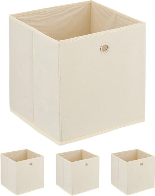 Relaxdays Aufbewahrungsbox 4er Set aus Pappe und Vlies in Beige, faltbar, B/T/H: 30 x 30 x 30 cm - Bild 1